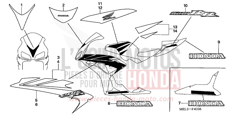 RAYURE/MARQUE (7) de CBR1000RR "Fireblade" GRAPHITE BLACK (NHB01BA) 2006